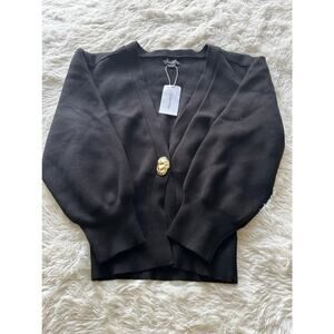 Urban Revivo Black Knit Cardigan US 14 NWT Gold Button